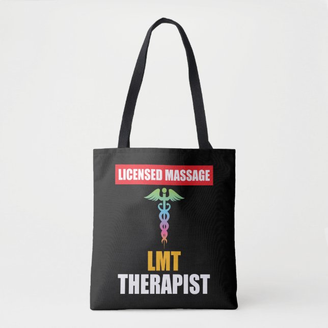 Bolso De Tela Caduceo autorizado LMT del terapeuta del masaje (Anverso)