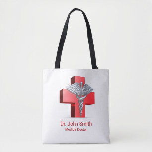 Bolso De Tela Caduceus Medical Silver 3D Cruz Roja