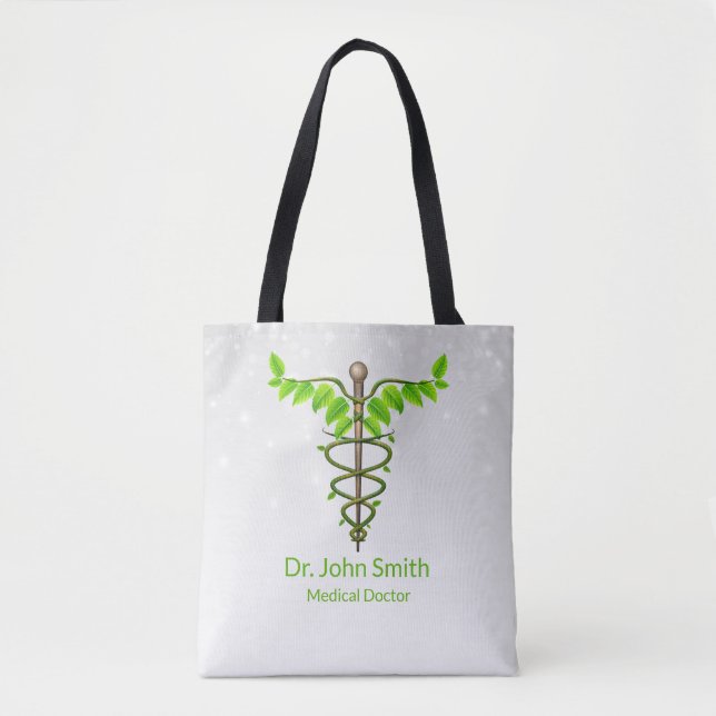 Bolso De Tela Caducto médico alternativo Verde deja blanco (Anverso)