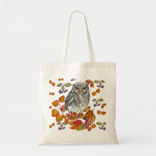 Bolso De Tela Cae una hermosa lechuza y hojas