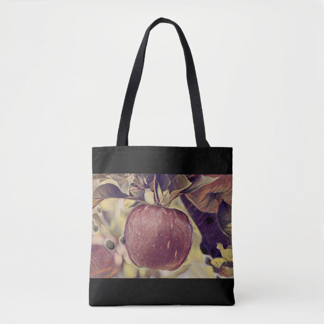 Bolso De Tela Caer manzana roja y dejar acuarela (Anverso)