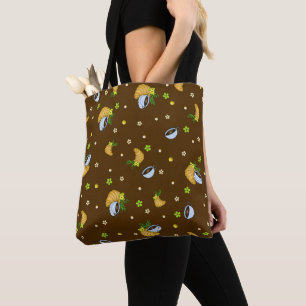 Bolso De Tela Café Acogedor y Cruasán Patrón Floral Marrón Osc