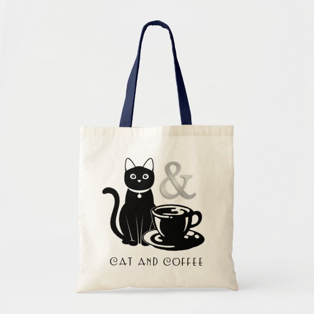 Bolso De Tela Café de Gato Gato Amante del Café Negro y Blanco (Frente)
