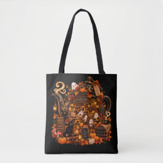 Bolso De Tela Café de Tetera Encantada Fantasma Gato Negro Hallo
