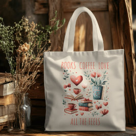 Bolso De Tela Café, libros y amor