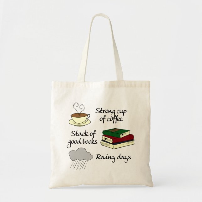 Bolso De Tela Café, libros y lluvia (Frente)