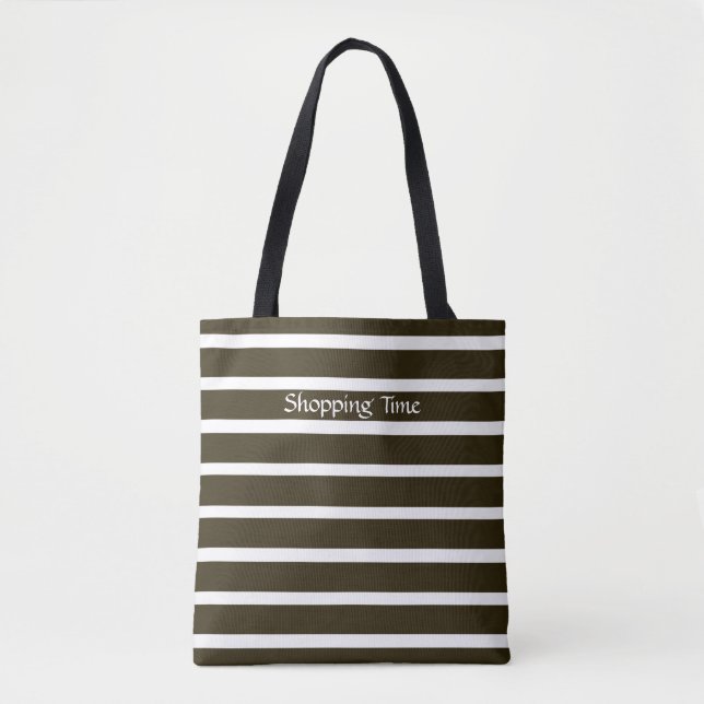 Bolso De Tela Café Mocha Neutrales Stripes (Anverso)