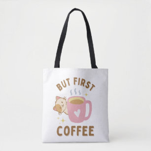 Bolso De Tela 'Café Primero' Amante del Gato Adorable