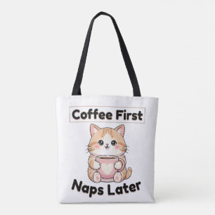 Bolso De Tela Café Primero Siestas Después Gato Lindo   Kawaii C