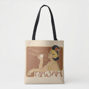 Bolso De Tela Café Rajah Art Nouveau vintage, dama con café