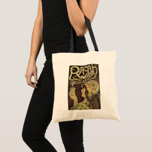 Bolso De Tela Café Rajah Art Nouveau Vintage, Mujer con Café