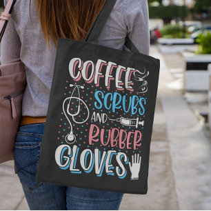 Bolso De Tela CAFÉ SCRUBS RUBBER GLOVES RN Enfermera Registrada