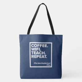 Bolso De Tela Café. Wifi. Enseñar. Repetir. Azul marino