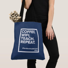 Bolso De Tela Café. Wifi. Enseñar. Repetir. Azul marino