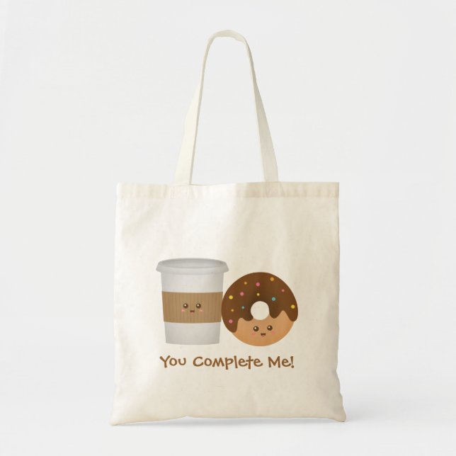 Bolso De Tela Café y donut lindos, me completas (Frente)