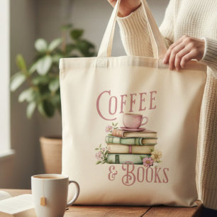 Bolso De Tela Café y Libros Floral