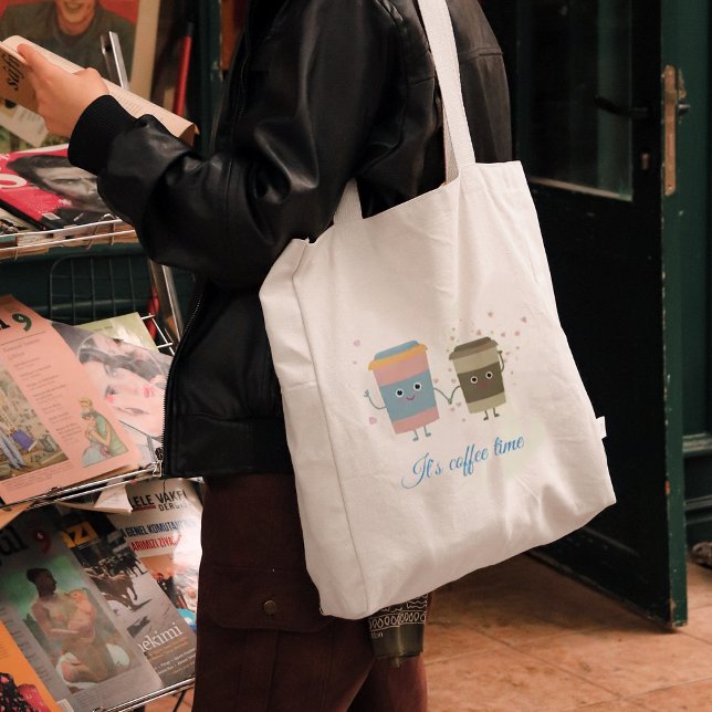 Bolso De Tela Cafetería personalizado Tote Bag (Cartoon coffee cups Tote Bag
)