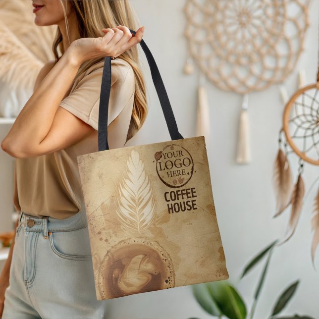 Bolso De Tela Cafeterías y cafeterías de arte latte Logo Busines (Latte Art cafes and coffee shops Logo Business Tote Bag employee retail conference clean promotional)