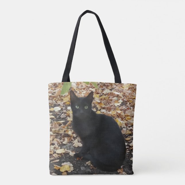 Bolso De Tela Caída del gato negro deja fotografía (Reverso)