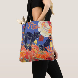 Bolso De Tela Caída Gato Negro Sale de la Calabaza de la Luna P