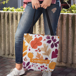Bolso De Tela Caída personalizada - Nombre de hojas y acuñacione