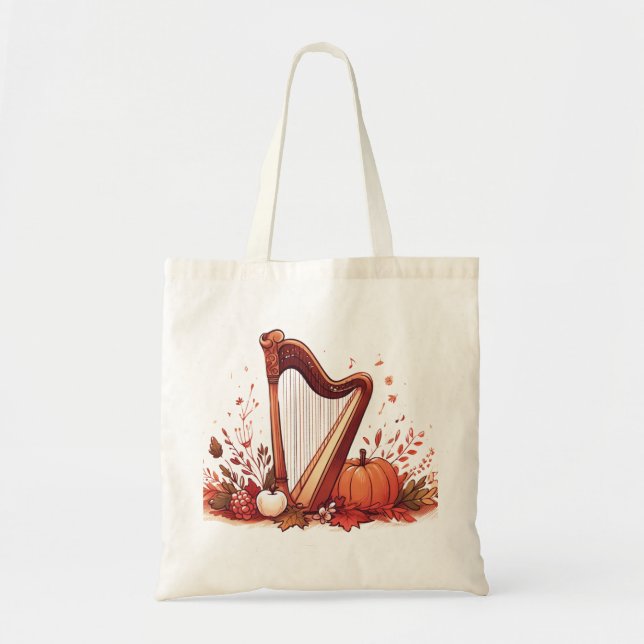 Bolso De Tela Caída Tema Harp Calabaza Tote Bag (Frente)