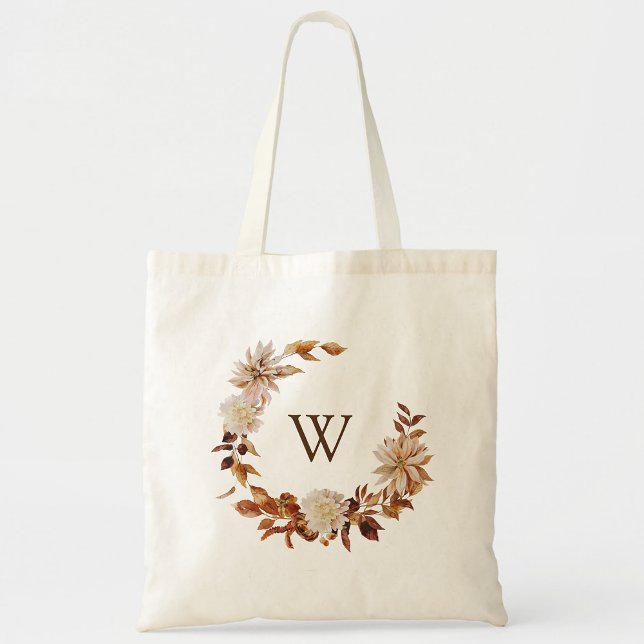 Bolso De Tela Caída Terracotta Watercolor Lees Wreath Monograma (Fall Terracotta Watercolor Leaves Wreath Monogram Tote Bag by Painted Paperie
)