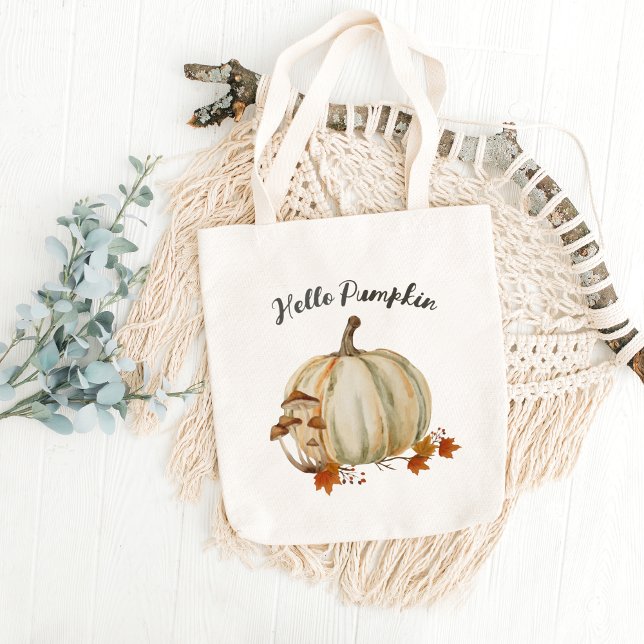 Bolso De Tela Caimiento acogedor de champiñón de calabaza (hello pumpkin tote bag)