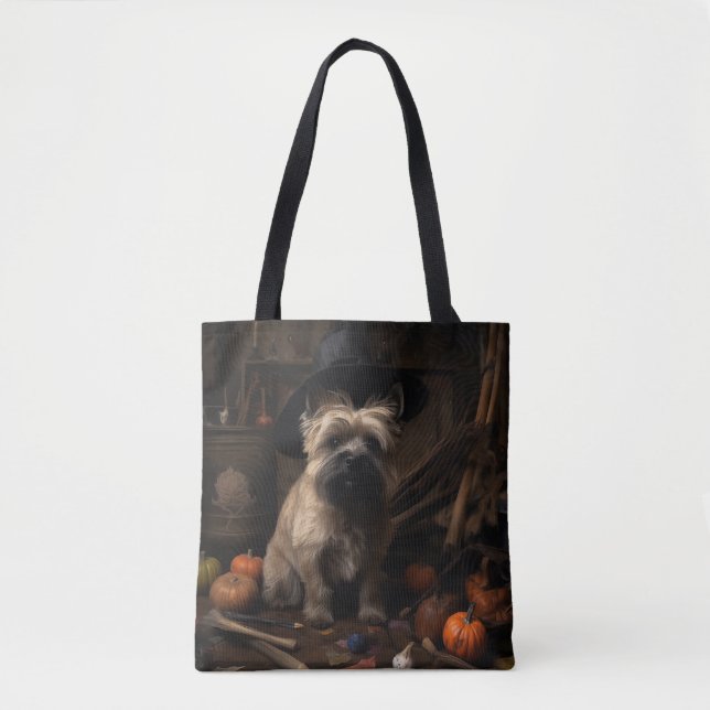 Bolso De Tela Cairn Terrier arroja calabazas de Halloween Scary (Anverso)