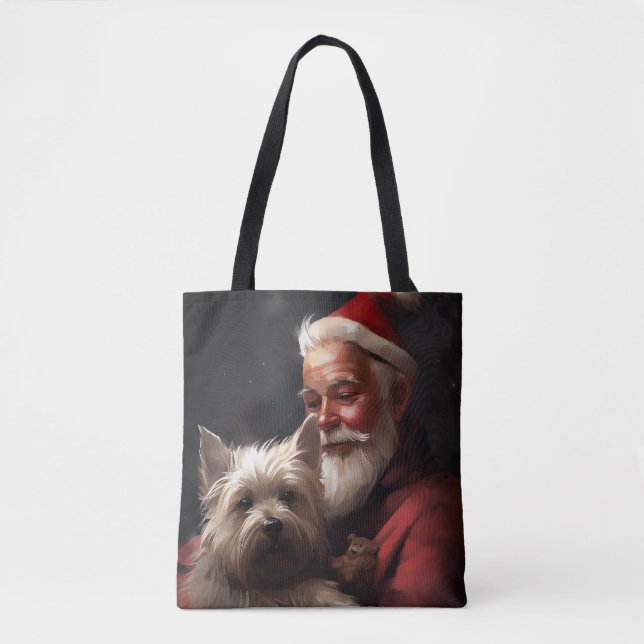 Bolso De Tela Cairn Terrier con Navidades festivos de Santa Clau (Anverso)