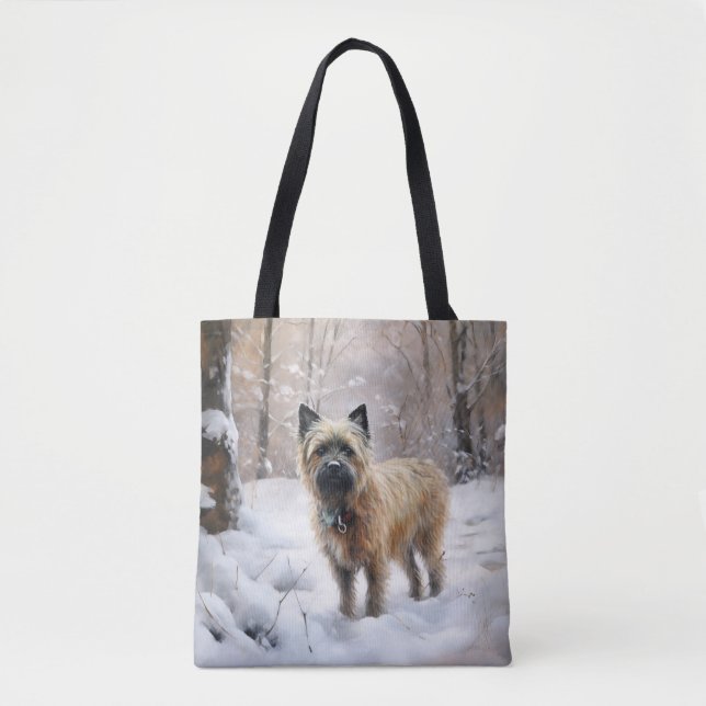 Bolso De Tela Cairn Terrier deja que nieve Navidades (Anverso)