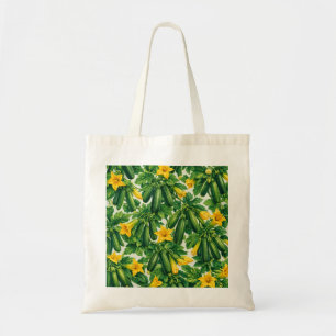 Bolso De Tela Calabacín Verde Flor Acuarela Botánica