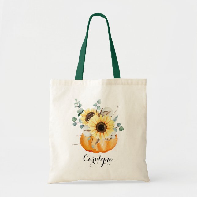 Bolso De Tela Calabaza acuarela con Sunflowers Bridesmaid (Frente)