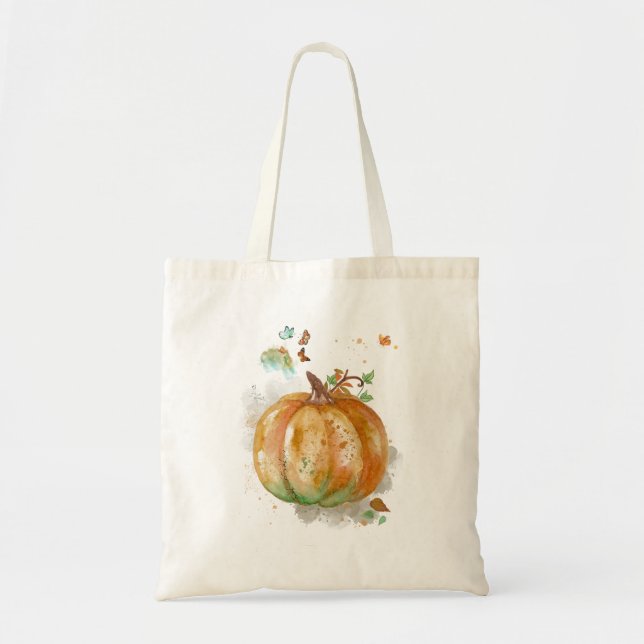 Bolso De Tela Calabaza acuarela pintada a mano (Frente)