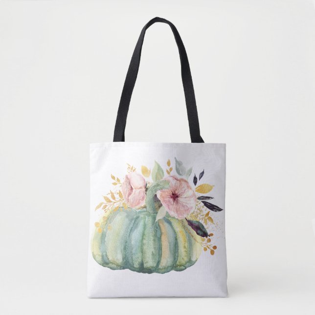 Bolso De Tela Calabaza azul floral otoño acuático elegante otoño (Anverso)