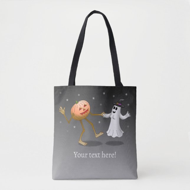 Bolso De Tela Calabaza bailarina de Halloween y fantasma (Anverso)
