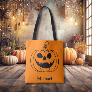Bolso De Tela Calabaza Cara Jack O Linterna Con Nombre