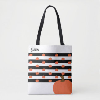 Bolso De Tela Calabaza con franjas blancas y negras - Personaliz