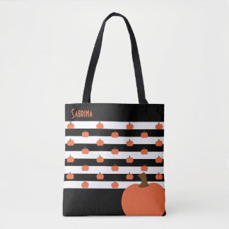 Bolso De Tela Calabaza con franjas en blanco y negro - Personali