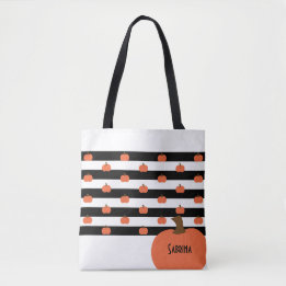 Bolso De Tela Calabaza con rayas blancas y negras - Personalizad