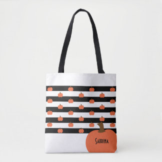 Bolso De Tela Calabaza con rayas blancas y negras - Personalizad