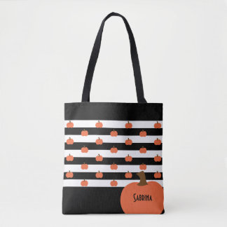 Bolso De Tela Calabaza con Rayas Negras y Blancas - Personalizad