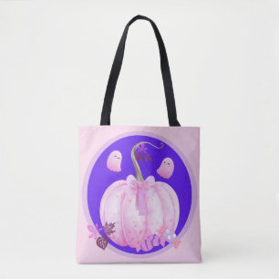 Bolso De Tela Calabaza Coqueta de Halloween Rosa con Fantasmas