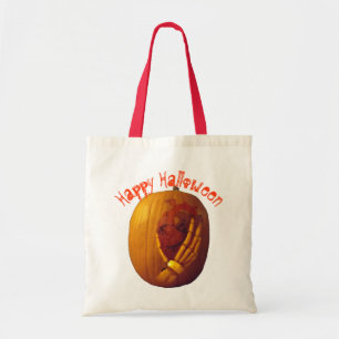 Bolso De Tela Calabaza, corazón en mano de esqueleto