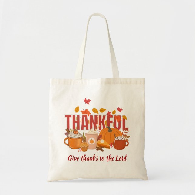 Bolso De Tela Calabaza cristiana AGRADECIMIENTO de Gracias (Frente)