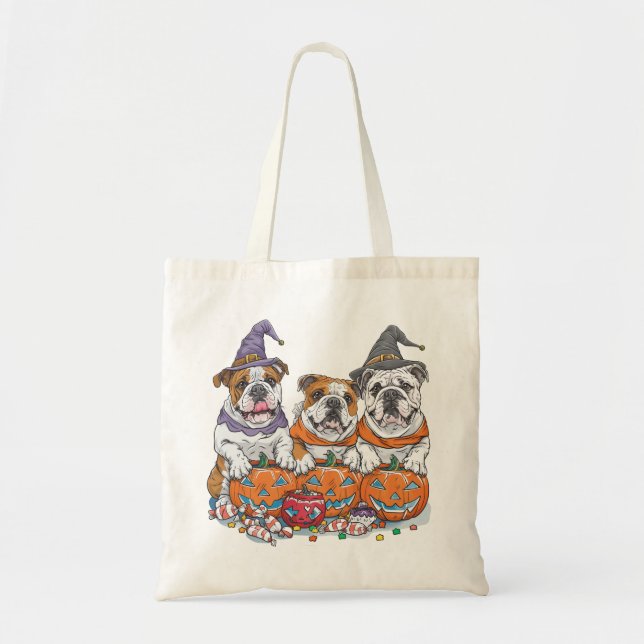 Bolso De Tela Calabaza de Bulldoges ingleses de Halloween (Frente)
