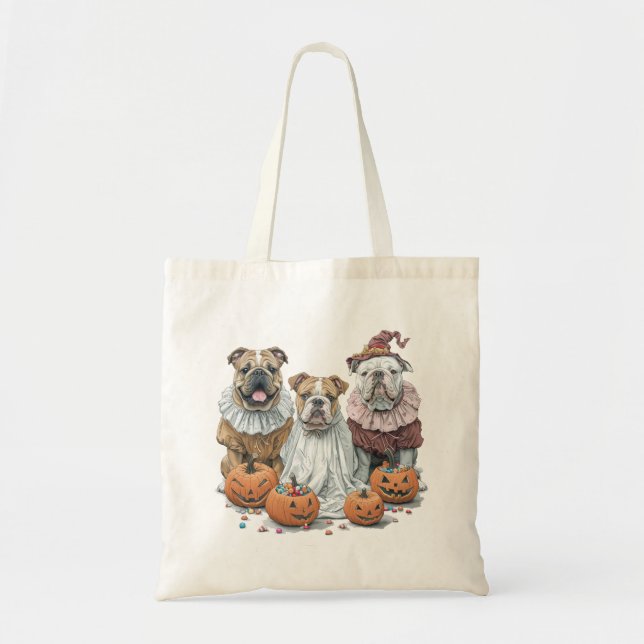 Bolso De Tela Calabaza de Bulldoges ingleses de Halloween (Frente)