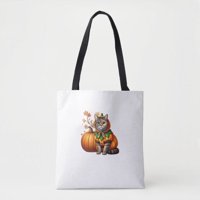 Bolso De Tela Calabaza de gatos de Babushka Halloween (Anverso)