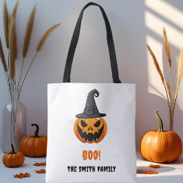 Bolso De Tela Calabaza de Halloween "BOO!" - Nombre personalizad