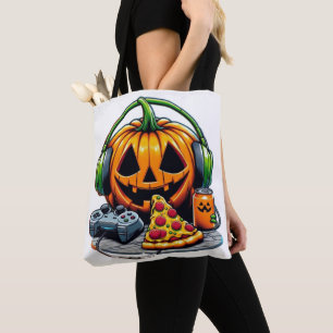 Bolso De Tela ¿Calabaza de Halloween con audífonos y juegos?